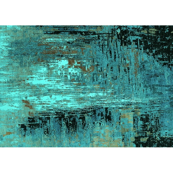 Ahgly Company Indoor Rectangle Oriental Turquoise Blue Industrial Area Rugs, 2' x 5'