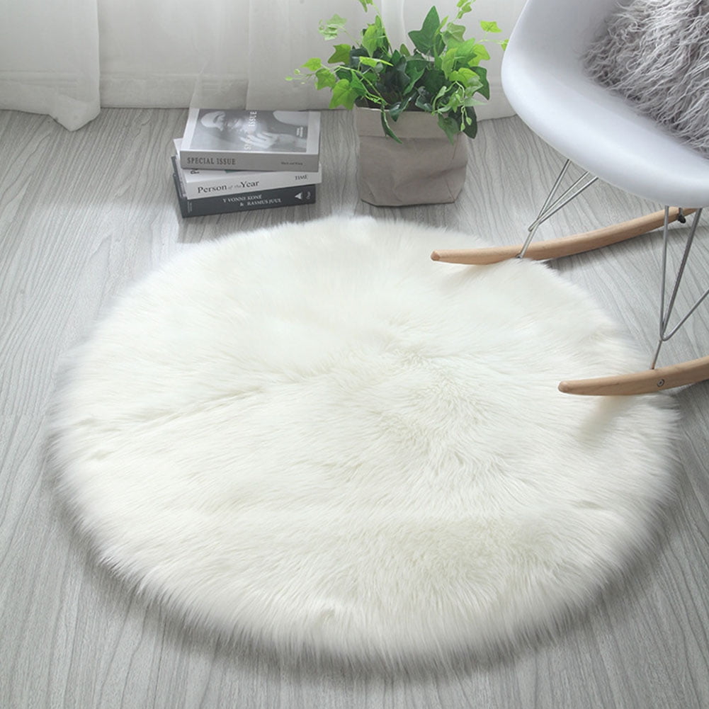 Soft Round Faux Sheepskin Fur Rug Fluffy Wool Carpet Bedroom Living Bedroom Mat 