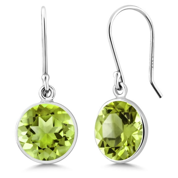 Gem Stone King 4.00 Cttw Green Peridot French Wire Dangle Hook Earrings for Women | 925 Sterling Silver | Gemstone Birthstone | Round 9MM | Fine Jewelry Gifts for Her Mom Women Wife