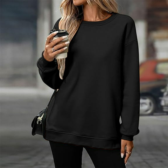 Black Womens Sweatshirt Women's Casual Long Sleeve Crewneck Sweatshirt Soft Comfy Loose Fit Pullover Top for Everyday Wear Black Fall Clothes for Women