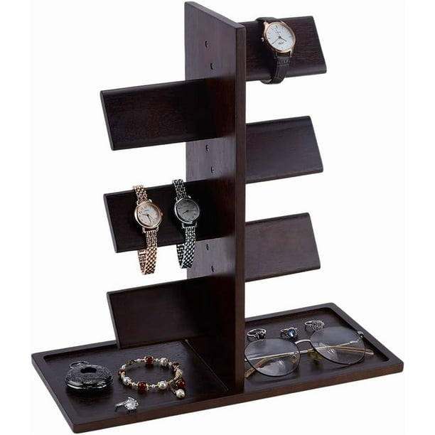 Soporte de madera para relojes, exhibidor de relojes, torre de exhibición, estantes para múltiples relojes, organizador de mesa para joyas