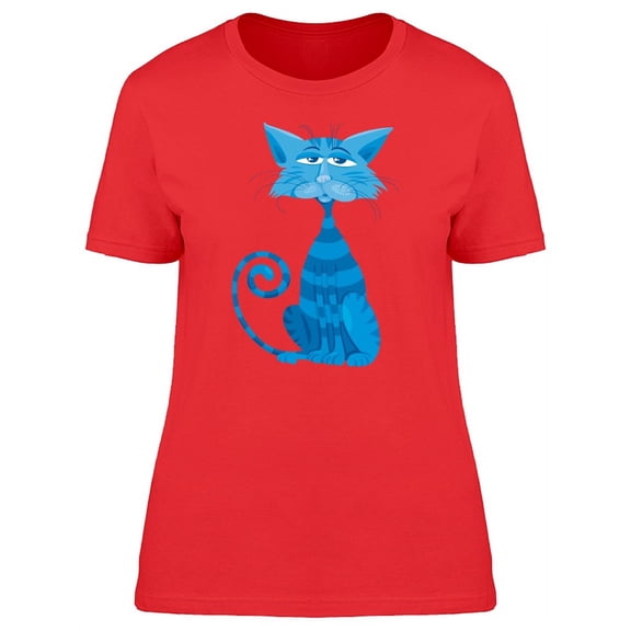 Cool Blue Cartoon Kitten T-Shirt Women -Image by Shutterstock, Female x-Large