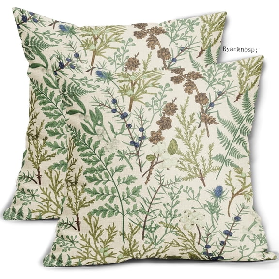 Ryan Botanical Print Pillow Covers Set of 2, 18x18 Inches, Vintage Floral Spring Sage Green Flower Plant Decorative Throw Pillow Cases Outdoor Farmhouse Decor for Sofa Couch Bed