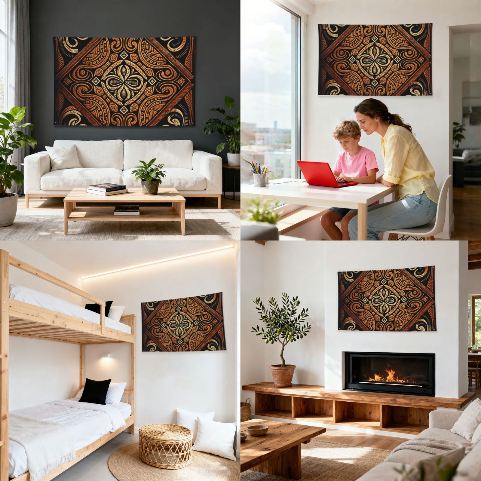 Hawaiian Style Tapa Cloth Tribal Art Four Hole Decorated Banner Flag for Garden Yard Home Decoration Indoor Outdoor 4x6 Ft