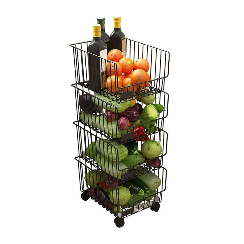Delaman Metal Wire Storage Basket with Wheels, Rolling Vegetables Fruit
