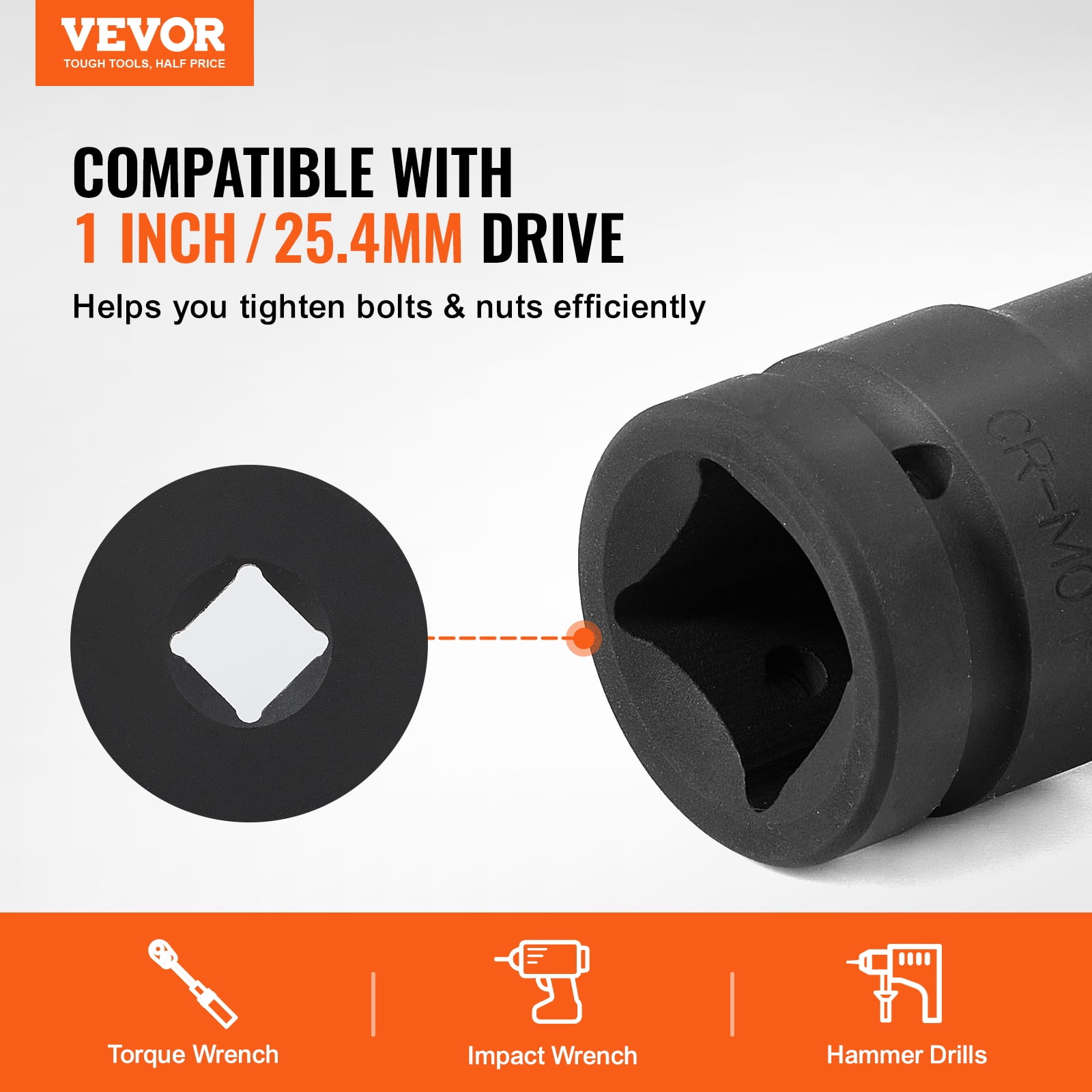 VEVOR Axle Nut Impact Socket Set, 1" Drive 6-Point 9-Piece SAE Spindle Nut Socket Set, CR-MO Heat Treated Large Socket Set with Storage Case, for Auto Repair, Removing or Installing Axle Nuts