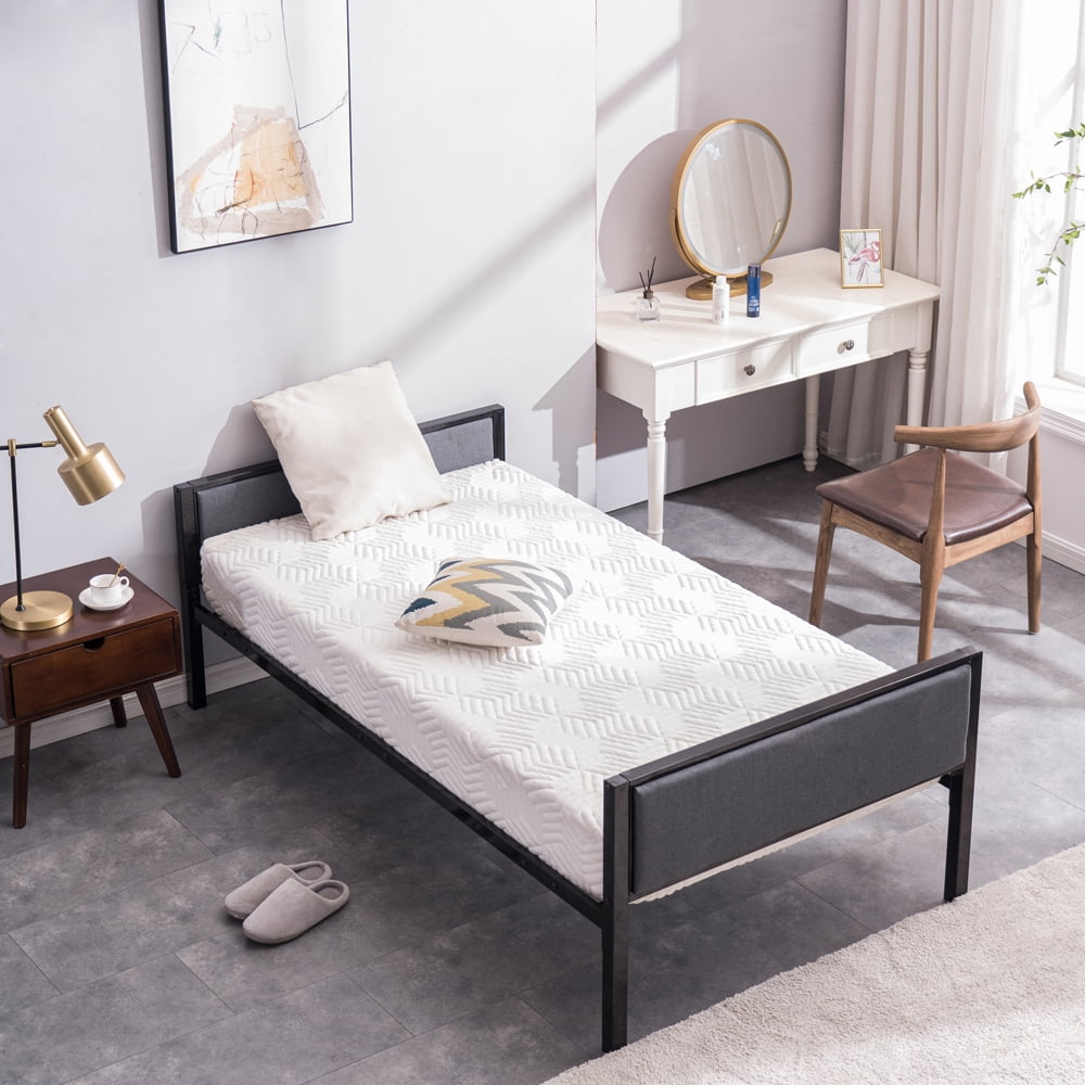 Kepooman Simple Iron Bed Frame, Soft Cover Metal Bed, Twin Dark Gray Kepooman Simple Iron Bed Frame, Soft Cover Metal Bed, Twin Dark Gray