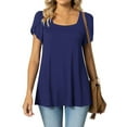 thumbnail image 2 of JUNWELL Blouses d'Été Tendance pour Femmes Col Carré Manches Courtes Tunique Décontractée Couleur Unie Plissée Évasée Bleu m, 2 of 6
