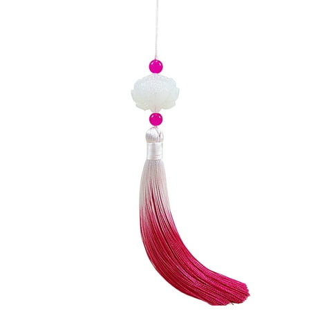 

Bluethy Tassel Pendant with Lanyard Gradient No Shedding Fade-resistant Anti-Lost DIY Double-sided Lotus Han Chinese Clothing Tassel Ear for Fan