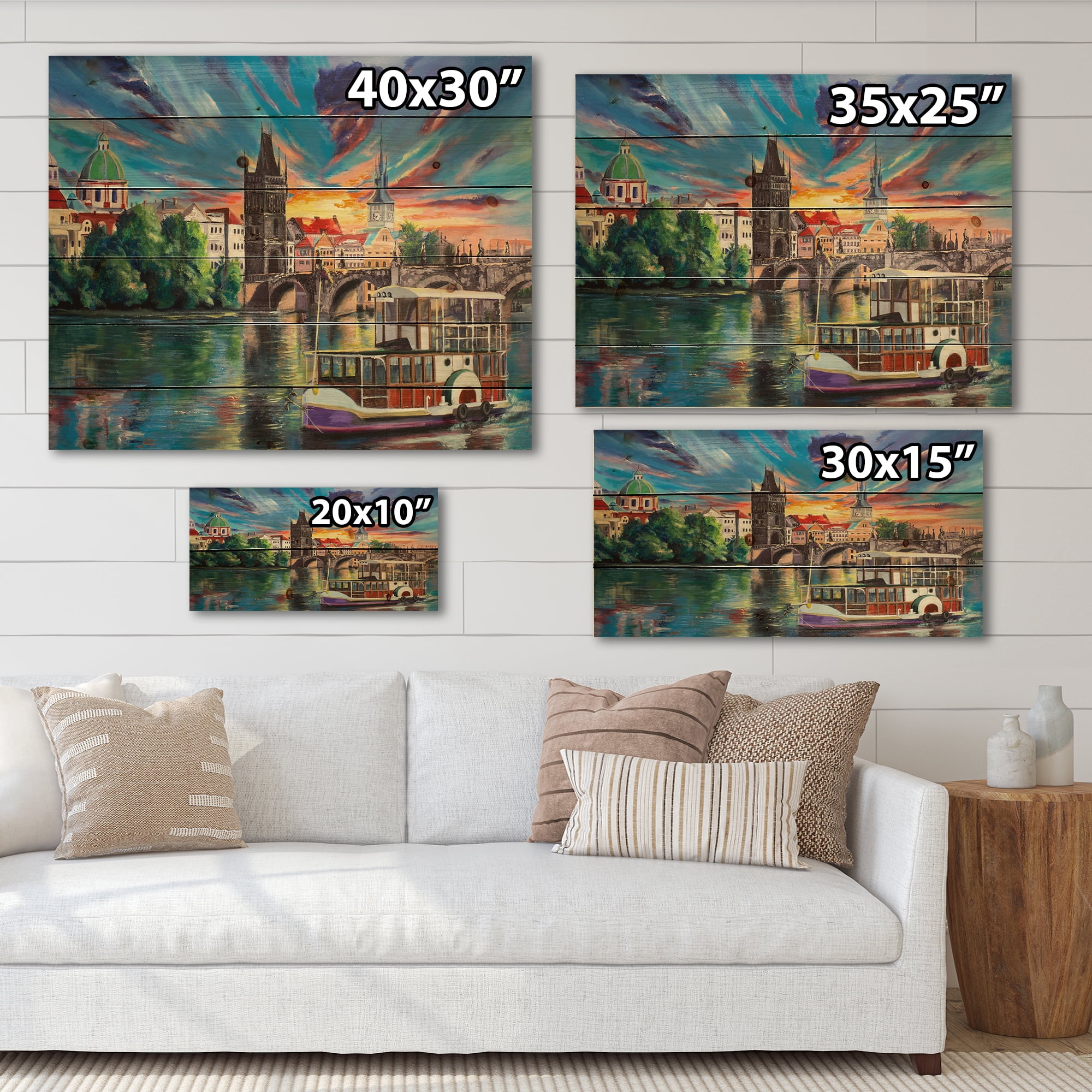 Designart 'Sunset Over Cityview Of Prague' Children's Art Print on Natural Pine Wood