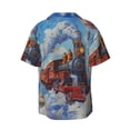 thumbnail image 6 of Lsque Cartoon Train Hot Air Balloon print Men's Cuban Collar Short Sleeve Shirt Summer Beachwear Casual Button Down Fashionable Vacation Leisure Shirt-Large, 6 of 7