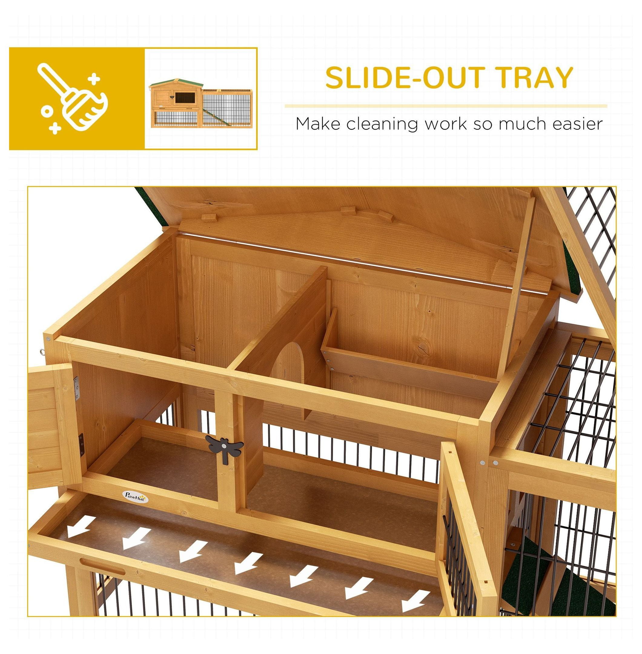 Spacious 2-Level 59" Rabbit Hutch Outdoor with Easy Open Top Yellow
