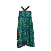 Mogul Women's Magic Beach Wrap Skirt Blue Green Paisley Silk Reversible Dress