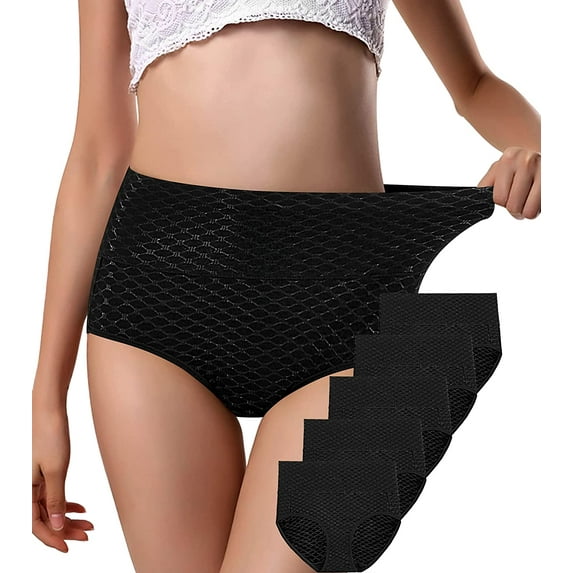 YAZI Womens Underwear, Soft Cotton High Waist Breathable Solid Color Briefs Panties for Women