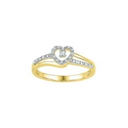 Golden Star 10kt Yellow Gold Womens Round Diamond Heart Promise Ring 1/20 Cttw