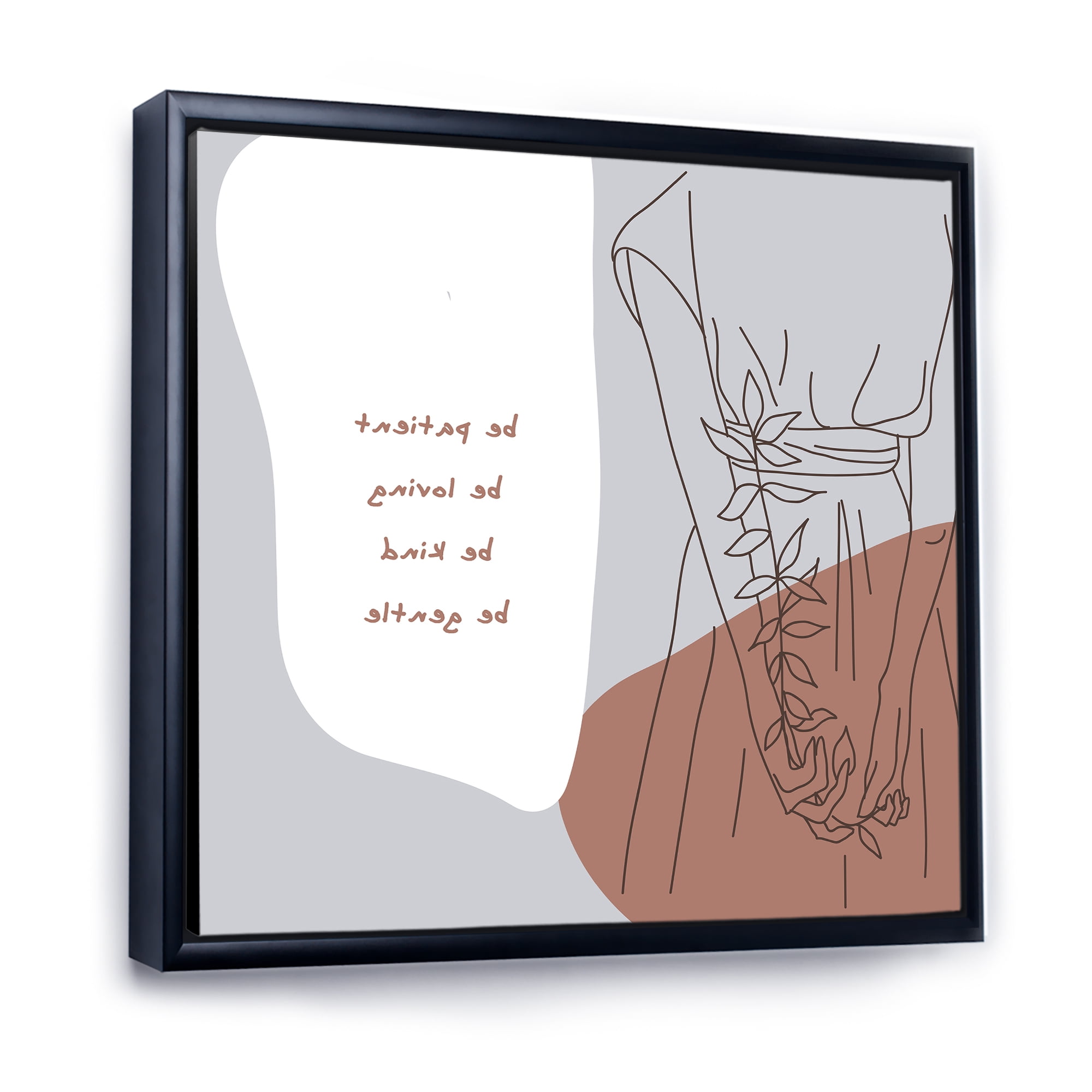 Designart 'Be Patient Be Kind Be Loving Be Patient One Line Leave' Modern Framed Canvas Wall Art Print