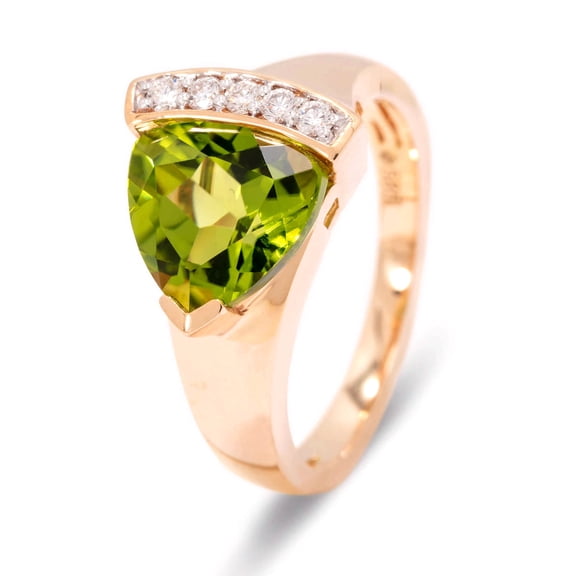 14KT Yellow Gold Peridot With Diamond Ring
