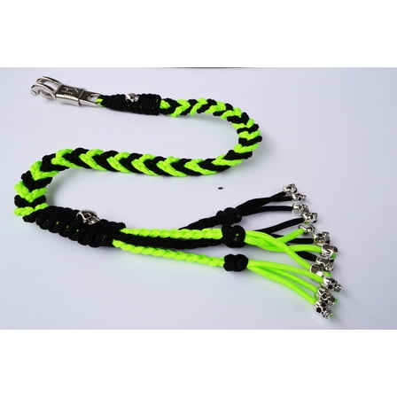 550 Paracord Motorcycle Biker Whip Get Back whip Metal Skulls 36" - NEON / BLACK
