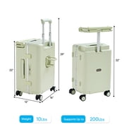 TABU Ride-On Suitcase for Kids with Seat, Carry-On Luggage with Computer Hook, 360° Lockable Spinner and TSA Lock, White