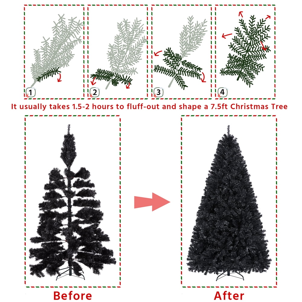 Alden Design Black Unlit Spruce Foldable Christmas Tree, 7.5'