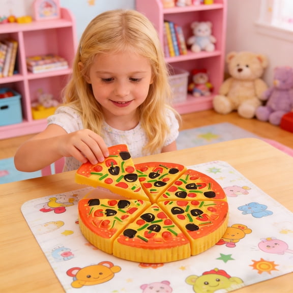 Imitation Pizza Bread Cutting Toy, Yellow Plastic Pizza Cake Toy, 6.6 Inch Kids Kitchen Cooking Puzzle, Play House Pretend Food and Educational Cutting Toy