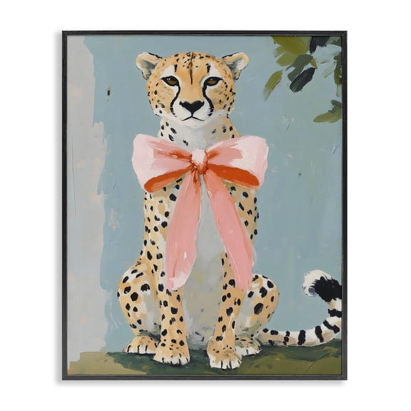 Stupell Industries Contemporary Cheetah with Big Pink Bow Black Framed Giclee Art, 11 x 14, by The Prints Vibe