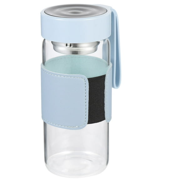 MUSEYA Blue Glass Water Bottle with Sturdy Handle for Home Use Portable and LeakProof 12.5 oz