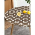 thumbnail image 3 of Brown Morocco Round Fitted Tablecloth with Elastic Edged, Geometric Lattice Trellis Waterproof Oil Proof Wipeable Table Cover for Dinner Outdoor Picnic Wedding Party - Fits 45" - 52" Round Tables, 3 of 6