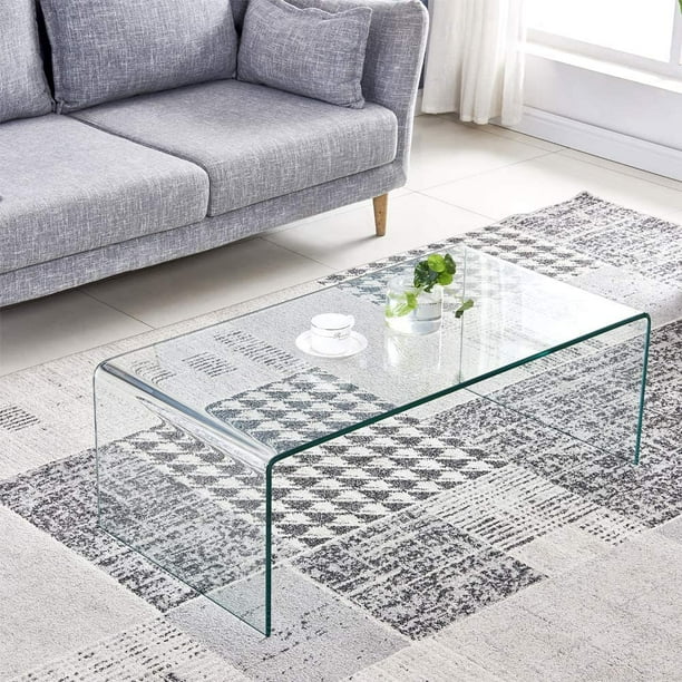 Thicken Tempered Glass Coffee Tables Modern Decor Clear Table For Living Room Easy To Clean And Safe Rounded Edges 39 4 X 19 7 13 8 Inches Com Thicken Tempered Glass Coffee Tables, Rounded Edge Glass Coffee Table