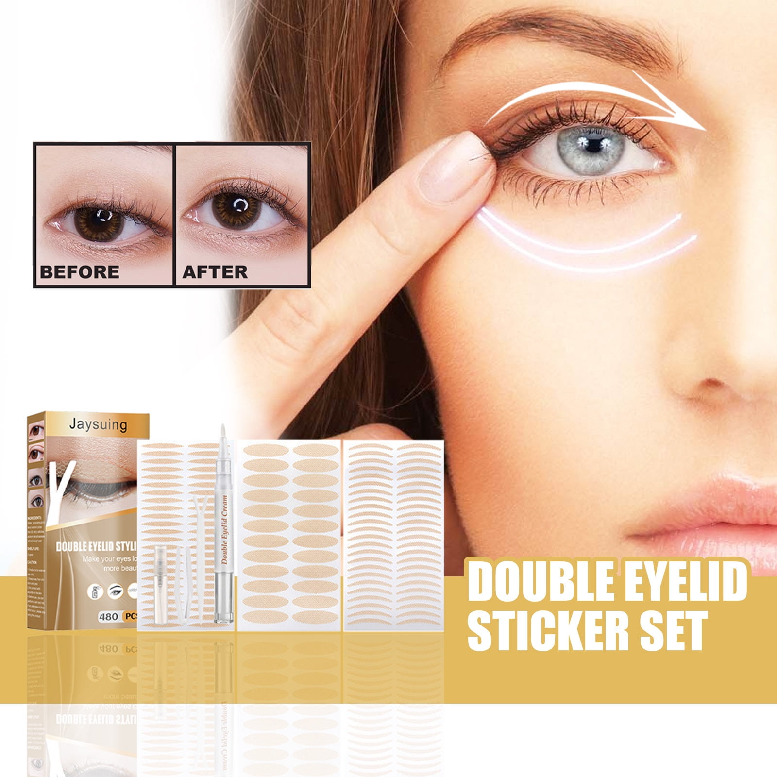 480Pcs Invisible Double Eyelid Lifter Strips Eyelid Tape, Waterproof