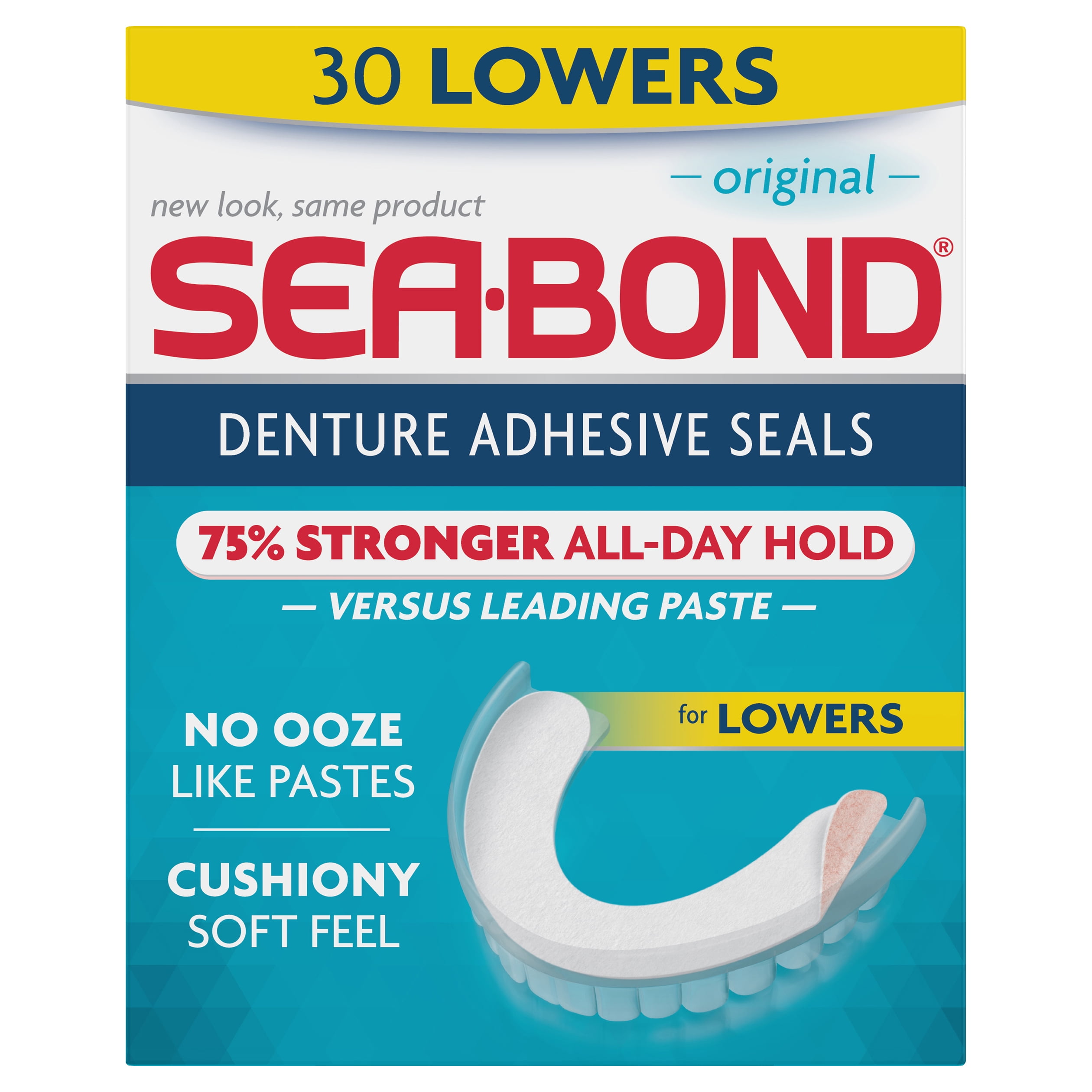 Sea-Bond Sea Bond Secure Denture Adhesive Seals, For an All Day Strong Hold, 30 Original Flavor Seals for Lower Dentures