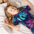 thumbnail image 4 of Balery Colorful Tropical Leaves Conjunto de Pijama Infantil de Manga Corta con Estampado – Ropa de Dormir de Algodón Suave-Large, 4 of 5