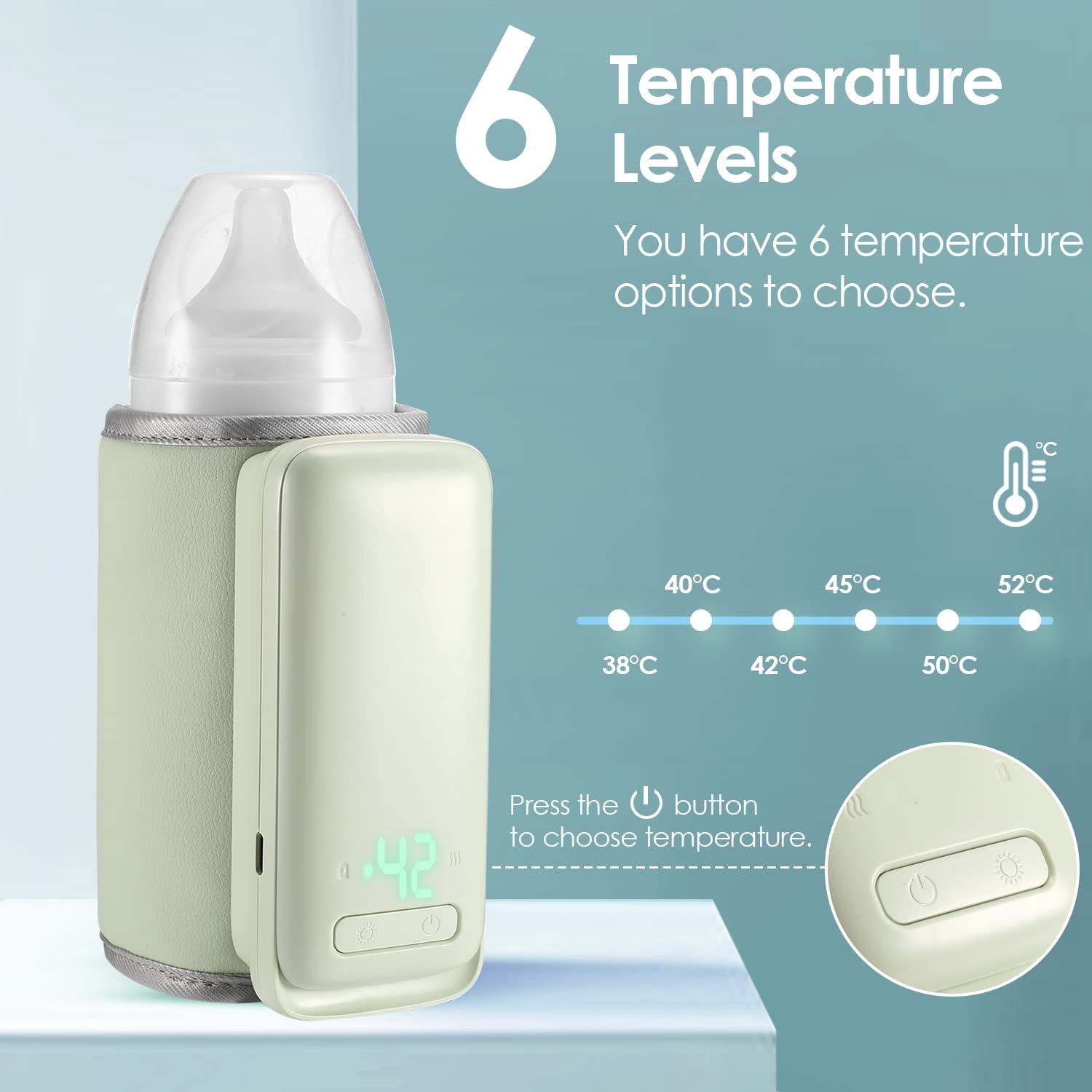 Wiher Wireless Baby Bottle Warmer for Travel, Portable Baby Milk Warmer with Light On The Go Constant Temperature Rechargeable USB Battery-Powered Baby Milk Heating Bag in Car Heaters Thermostat Bag