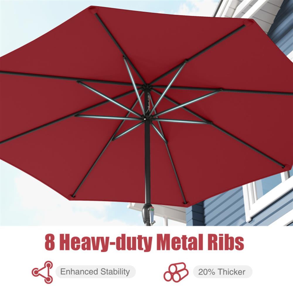 Topcobe Outdoor Heavy Duty Market Umbrella with Crank Handle and 8 Sturdy Ribs, Outdoor Patio Table Umbrella for Garden Backyard Pool Deck-Red