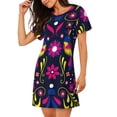 thumbnail image 2 of Fotbe Colorful Mexican Pattern Women's Cotton Nightgown Sleepwear Short Sleeves Shirt Casual Print Sleepdress, 2 of 6