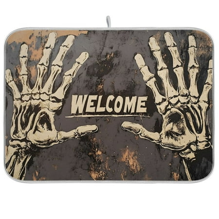 

joogoo Skeleton Hands Welcome Dish Drying Mat Kitchen Counter Absorbent Drying Pad 18x24 in Drainer Rack