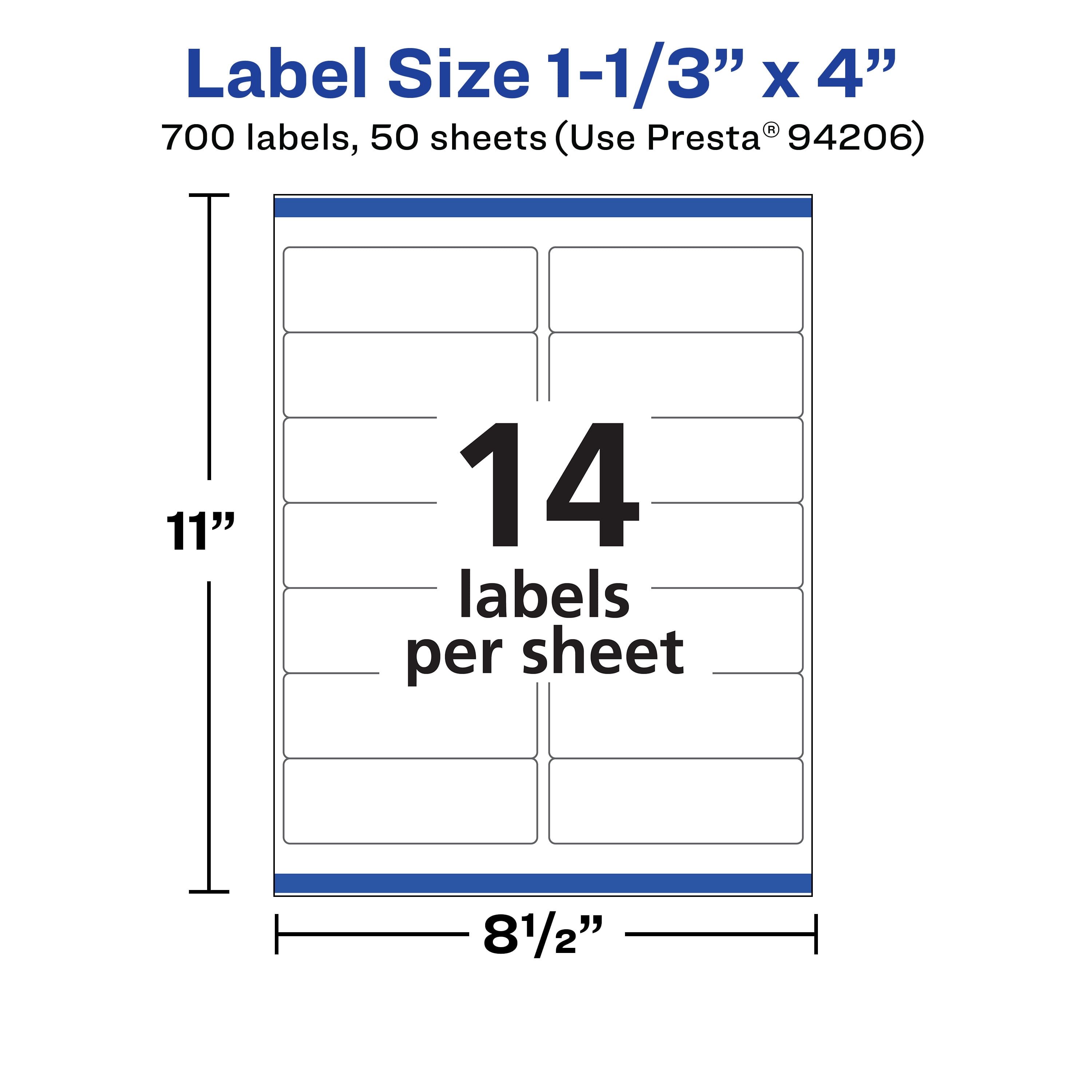 Avery Removable Rectangle Labels, 1-1/3" x 4", 700ct