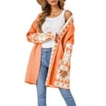 thumbnail image 3 of Cardigan for Women Long Sleeve Contrasting Color Print Open Front Knit Oversized Cardigan Orange S, 3 of 5