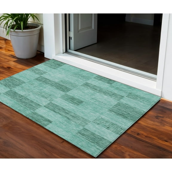 HomeRoots 604893 3 x 5 ft. Blue & Aqua Geometric Washable Indoor & Outdoor Rectangle Area Rug