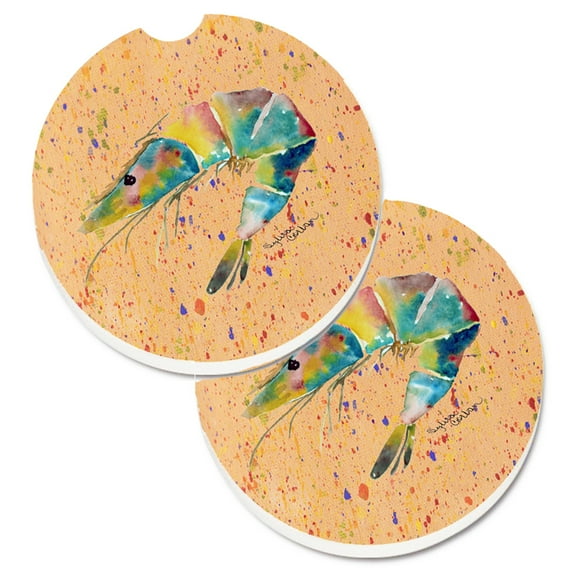 Carolines Treasures 8469CARC Shrimp Set of 2 Cup Holder Car Coasters Large multicolor