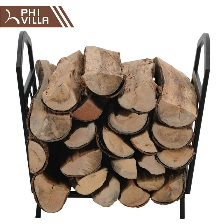 Phi Villa 30 Inch Log Hoop Firewood Rack Fireplace Wood Storage Holder, Indoor/Outdoor Heavy Duty Iron- Black