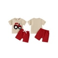 thumbnail image 2 of Toddler Baby Boys Summer Outfits Sets 3 6 12 18 24 Months 2T 3T Truck Embroidered Round Neck Short Sleeve T-Shirts Elastic Waist Shorts 2Pcs Clothes Set, 2 of 9