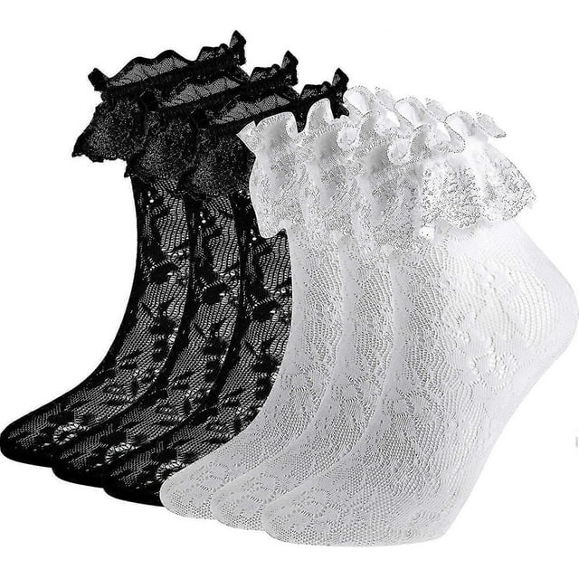 Women's Ankle Socks Lace Ruffle Anklet Socks Cup Lace Socks, 6 Pairs Set Gift