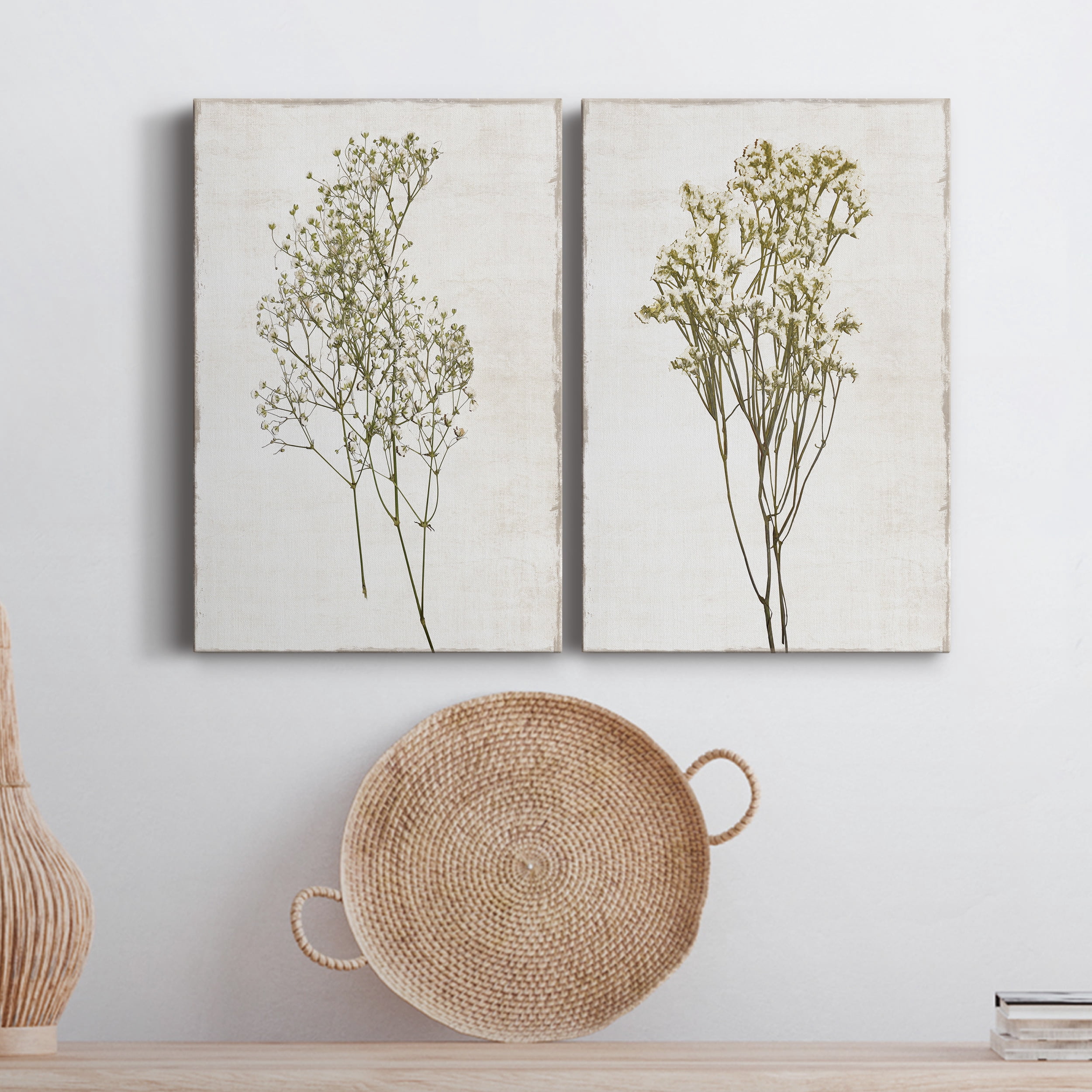 Farmhouse Pressed Flower I Premium Gallery Wrapped Canvas - Ready to Hang - Set of 2 - 12 x 18 Each