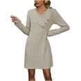 thumbnail image 2 of Maean Women's Sweater Dress Button V Neck Long Sleeve Knitted Pullover Fall Winter Elegant Office Work Dresses, 2 of 7