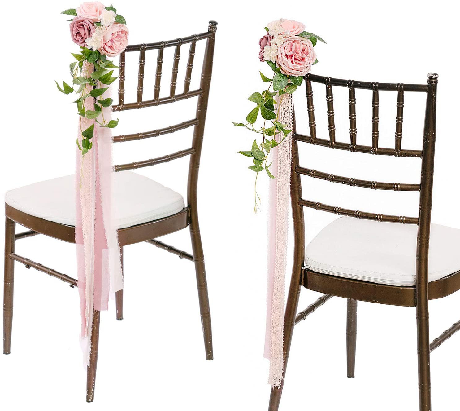 2pcs Fancy handmade wedding flower chair back band bow decor covers for wedding 