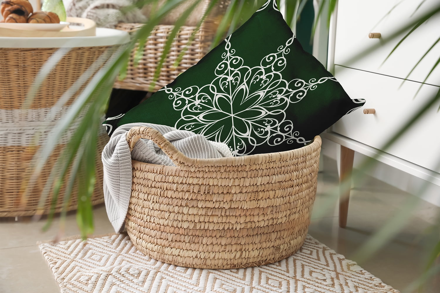 20" x 14" Simply Daisy Winter Snowflake Polyester Accent Pillow, Dark Green (1 Count)