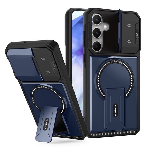 Magnetic For Samsung Galaxy S25 Case Rugged, [Built in Hidden Kickstand] [Compatible with Magsafe] [Military Drop Protection] Camera Lens Cover Shockproof Heavy Duty Phone Case,Blue