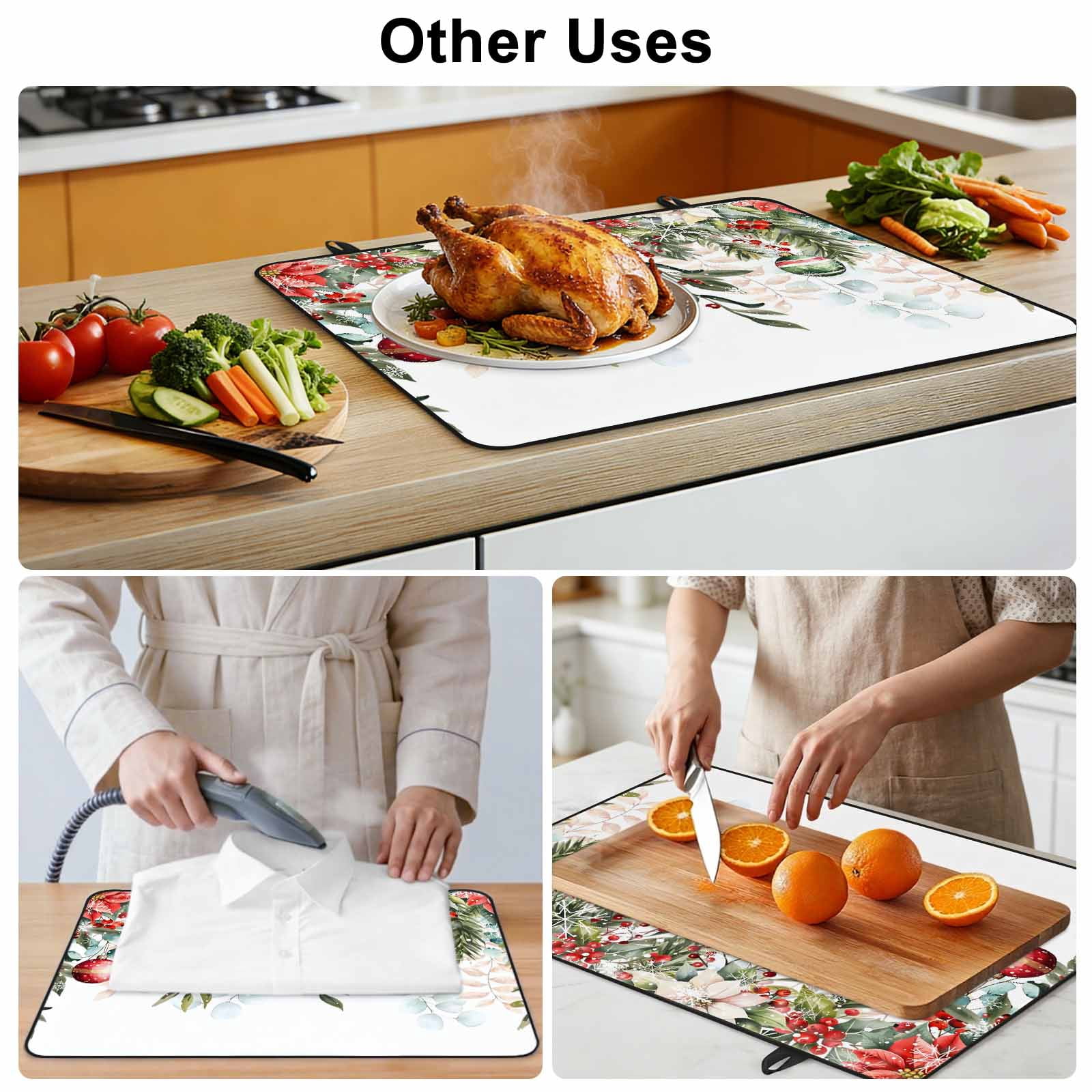 Christmas Snowflakes Stove Top Cover for Electric Stove, Heat-proof & Non Slip Glass Top Stove Cover Protector, Winter Poinsettia Xmas Balls Floral Leaf Kitchen Flat Cooktop Rubber Mat 24x21 Inches
