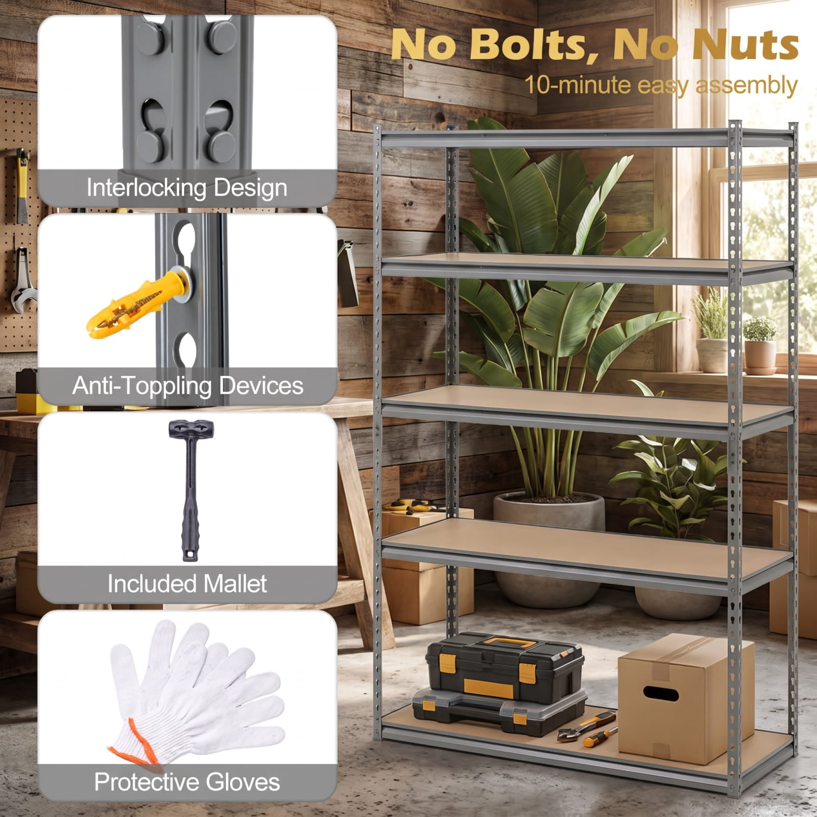 Biotree 5-Tier Metal Shelving Unit 2200 lbs Capacity with Adjustable Shelves 48" × 18" × 72" for Warehouse Garage Basement, Gray